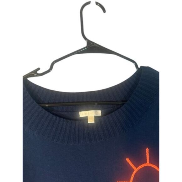 Lisa Todd Navy Blue Smiley Face Heart Cotton Pullover Knit Sweater Women Sz 3X - Picture 5 of 9